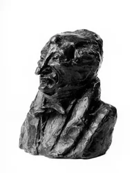 De bustes van de ""Beroemdheden van het Rechter Midden"" ""Karikatuur door Alexandre Simon Pataille (1781-1857), magistraat en afgevaardigde. De fijnproever"" Beeldhouwwerk door Honore Daumier (1808-1879) 19e eeuw. Inv L 48.24 Dim in cm H 17 x L 1 Musee de