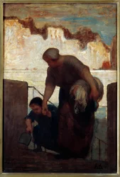 De wasmachine. Schilderij door Honoré Daumier