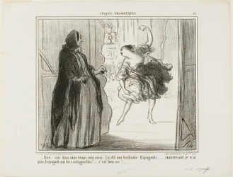 "- Moeilijk voor te stellen dat ik in mijn tijd ook een veelgeprezen Spaanse danser was... tegenwoordig zijn alleen mijn castagnetten Spaans... wat vervelend...," plaat 11 uit Croquis Dramatiques