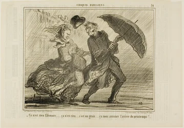 "- Maak je geen zorgen, Eleonore... het is niets, het is gewoon een beetje wind die de komst van de lente aankondigt," plaat 34 van Croquis Parisiens
