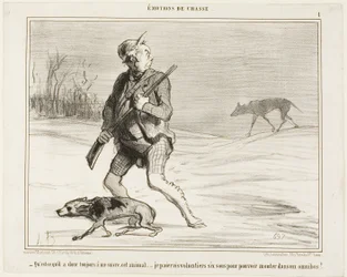 "- Ik vraag me af waarom dit beest me de hele tijd volgt... Ik betaal graag 6 sous om op een bus te springen," plaat 1 uit Émotions De Chasse