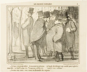 "- Ik ga naar de beurs met mijn bedrijf.... dit is het juiste moment... Ik richt een bedrijf op met een kapitaal van 3 miljoen frank..... voor de productie van kunstmatige pruimen! .... - Ik zie je al komen, je zult me om de pitten vragen," plaat 1 van Les