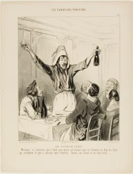 Een laatste toost! "Heren, laten we niet terugkeren aan boord zonder een laatste toast ter ere van de twee dingen die vooral charme aan ons leven geven... laten we drinken op de dames en op koud kalfsvlees!", bord 18 van Les Canotiers Parisiens