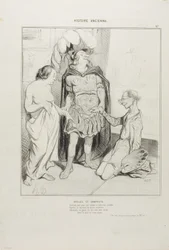 Apelles en Campaste. Zich ervan bewust dat Apelles wegkwijnde van liefde gaf Alexander hem Campeste en boven de eerste kunstdeal ooit werd nu vriendin tegen beeldhouwkunst getroffen, oh wat een geluk! (Uit Kunst en Antiek, een poëtisch essay van M. Cavé), 