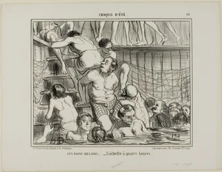 In de baden van Deligny. - De ladder om 16.00 uur, plaat 33 uit Croquis D
