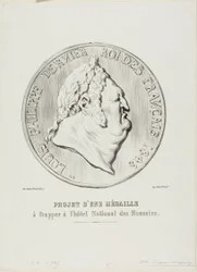 Lodewijk Filips, laatste koning der Fransen 1848. Ontwerp voor een medaille die door de Nationale Munt moet worden vervaardigd