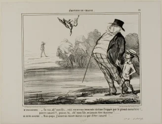 Mijnheer Prudhomme: „Daar ben je weer, mijn zoon... weer een onschuldig slachtoffer van het moorddadige lood.... arm eendje... bid dat je nooit jager zult worden, mijn zoon!“ De jonge Adolph: „Maar papa, ik ben liever een jager dan een dode eend!“, plaat