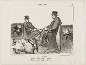 Betaald per minuut. "Chauffeur, u beweegt nauwelijks! - Chauffeur, u beweegt helemaal niet!" bord 447 van Actualités
