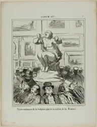Het ongenoegen van een sculptuur geplaatst in het midden van een tentoonstelling van schilderijen, plaat 5 uit Salon De 1857