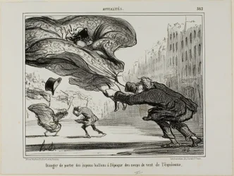 Het gevaar van het dragen van hoepelrokken tijdens een plotselinge lentestorm, plaat 26 uit La Crinolomanie
