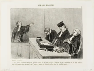 "Ja, ze zouden deze wees plunderen, die ik niet noodzakelijkerwijs als jong kan omschrijven, aangezien hij zevenenvijftig jaar oud is...Ik ben gerustgesteld, wetende dat justitie altijd een open oog houdt op alle schuldige manoeuvres! . . . plaat 11 uit Le
