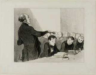 "U herinnert zich nu dat de jonge Cabassol veel te goed kan vertalen dat ik iemand uit deze klas zou toestaan hem te molesteren... hij staat onder mijn onmiddellijke bescherming! Bij het eindexamen is hij degene die de eer van de middelbare school in Bilbo