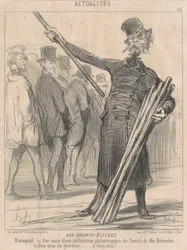 Op de Champs-Elysées, Ratapoil. Als gevolg van een filantropische [sic] beslissing van het Comité van de tiende December...voor twee sous naar de club...twee sous...
