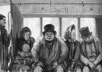 Interieur van een omnibus. Tekening door Honoré Daumier