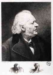 Portret van Honore Daumier (1808-1879), Franse graveur, schilder en beeldhouwer. Gravure van zoon Boulard
