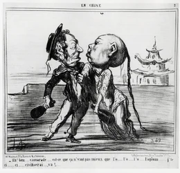 Tweede Opiumoorlog (1856-1860), in 1858 stemde de Chinese regering ermee in de handel in opium te legaliseren onder Frans-Britse druk: Eh! Nou, kameraad... Is het niet beter dan de o... l
