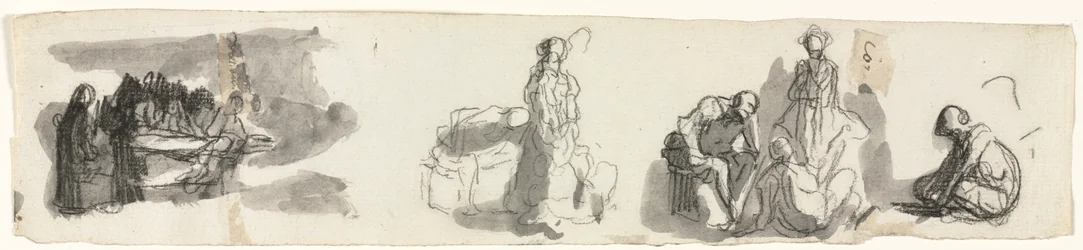 Blad met Studies van een Groep van Vier Figuren aan de Rechterkant (recto)