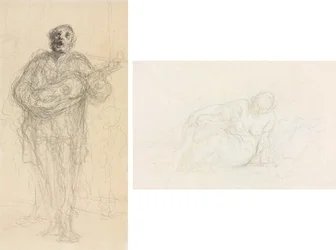 Zingende Gitarist (recto); Liggende Vrouw Leunend op Haar Arm (verso)