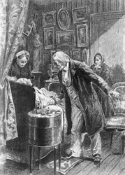 Illustratie door Alcide Theophile Robaudi voor Cousin Pons, roman van Honore de Balzac uit de collectie Human Comedy, gepubliceerd in 1900, Parijs