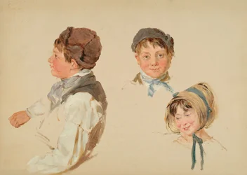 Hoofden van kinderen, jongen en meisje, drie studies, 1850
