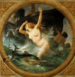 Stoom verdrijft de zeegoden Plafondschildering, Salle des Pas perdus, 1839-1847