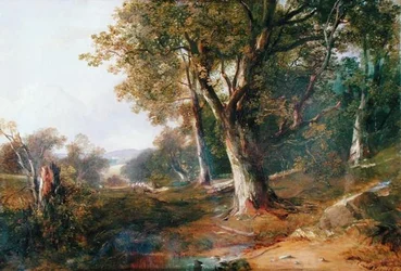 Een Bosrijk Landschap met Kasteel in de Verte, c.1865