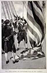 John Paul Jones hijst de Amerikaanse Rattlesnake-vlag op de Alfred