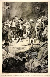De overgave van kapitein Pearson aan John Paul Jones op het dek van de Bonhomme Richard in 1779