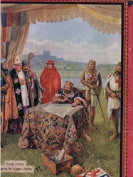 Koning John ondertekent de Magna Carta, illustratie uit 