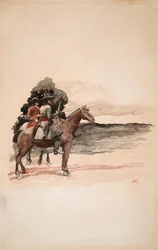 Bandieten te paard (aquarel op board)