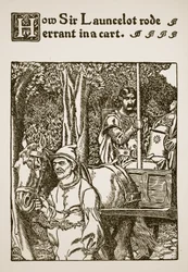 Hoe Sir Launcelot rondreed in een kar, illustratie uit 