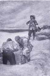 Kidd op Gardiners Island, uit Howard Pyles Book of Pirates gepubliceerd door Harper & Bros, 1921