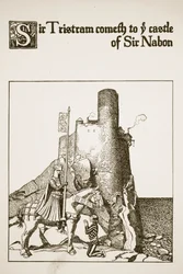 Sir Tristram komt naar het kasteel van Sir Nabon, illustratie uit 