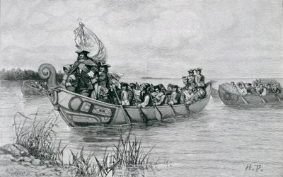 De landing van Cadillac, illustratie uit 