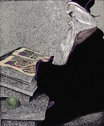 De magiër Merlin. Illustratie door Howard Pyle (1853 - 1911), Amerikaanse tekenaar, voor 