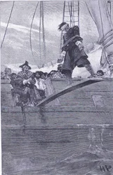 Over de plank lopen, uit Howard Pyles Book of Pirates gepubliceerd door Harper & Bros, 1921