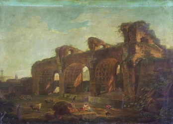 De Basiliek van Maxentius in het Romeinse Forum met Boeren en Vee op de Voorgrond