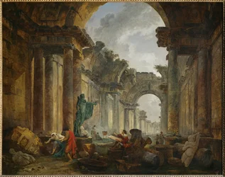 Vue imaginaire de la Grande Galerie du Louvre en ruinesImaginair uitzicht op de ruïnes van de Grande Galerie van het Louvre-paleis ...