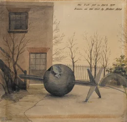 Gevallen tijdsbal in de binnenplaats van het Koninklijk Observatorium, Greenwich, dec 1855