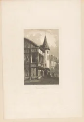 Zicht op een huis met toren in Neurenberg