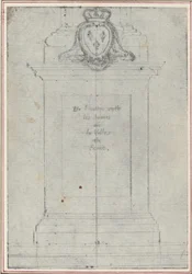 Een sokkel bekroond door de wapens van de koning van Frankrijk