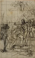 Vergrote studie voor een illustratie in Tacitus "Tiberius, of De zes eerste boeken van de Annalen", Boek 1, Deel 1.