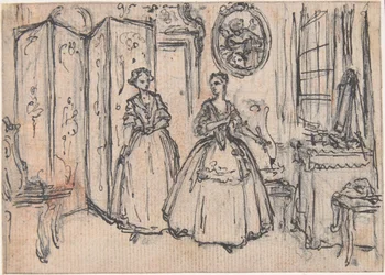 Studie voor „Over de macht van de bewaker“, geëtste vignet in „Liederen in de opera Flora“