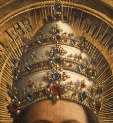 Detail van God de Vader, centraal paneel van het Gentse altaarstuk