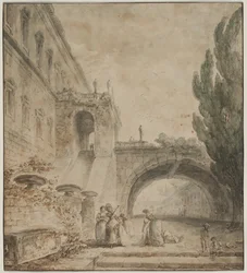 Een paleis met een gebogen brug (een Romeinse villa)