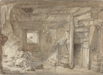 Interieur van een Boerderij met Figuren