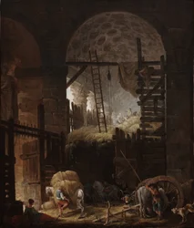 Interieur van de Villa Giulia met hooiers