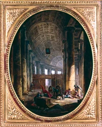 Interieur van de colonnade van Sint-Pieter, Rome, ten tijde van het conclaaf van 1769