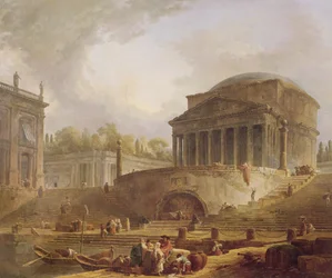 Porto di Ripetta in Rome, met het Pantheon, architecturaal tafereel, 1766
