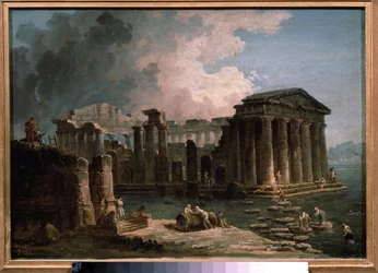 Een tempel omringd door water